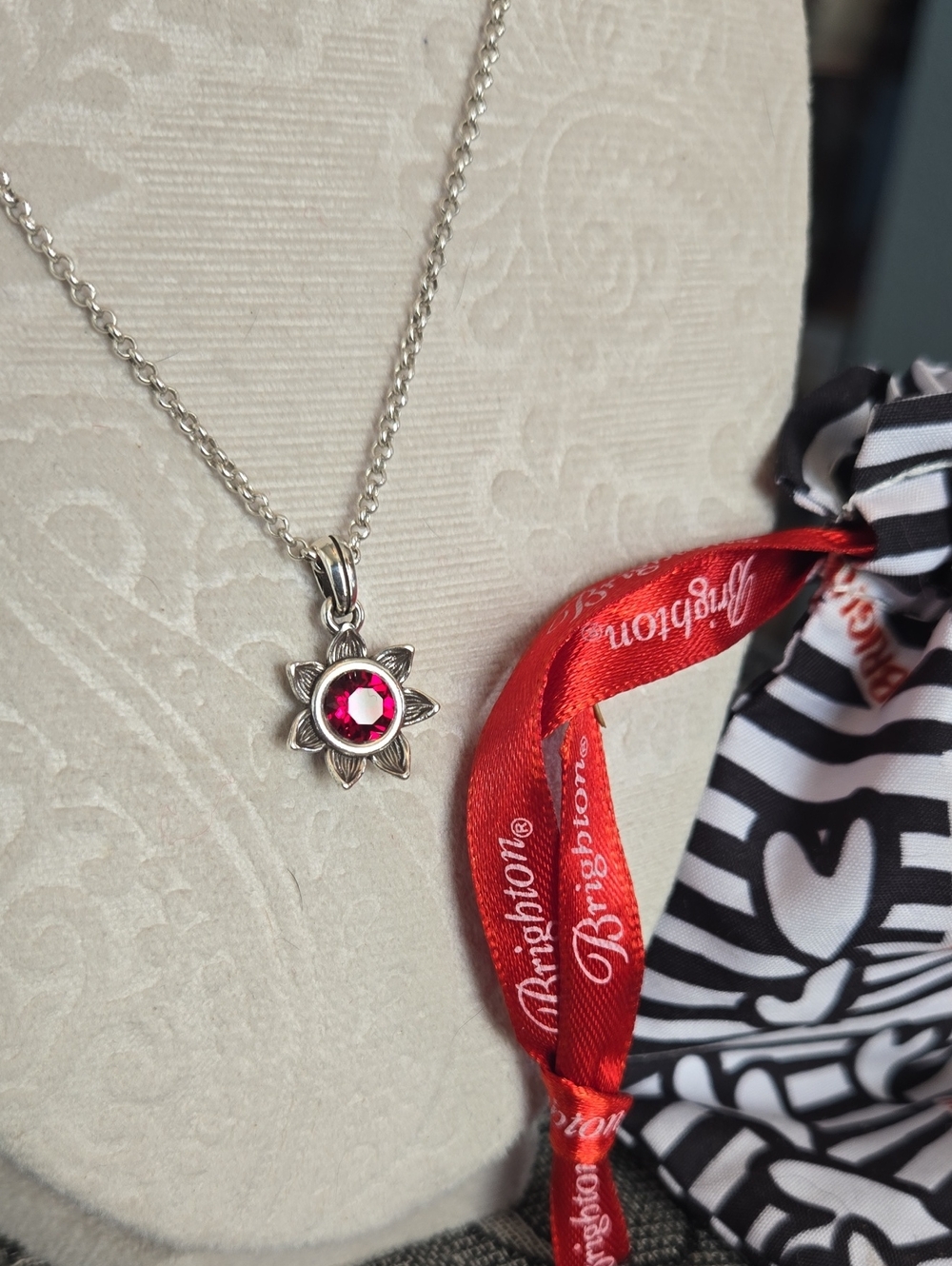 Everbloom Sunflower Brighton Necklace, Silver plated, Red crystal rhinestone